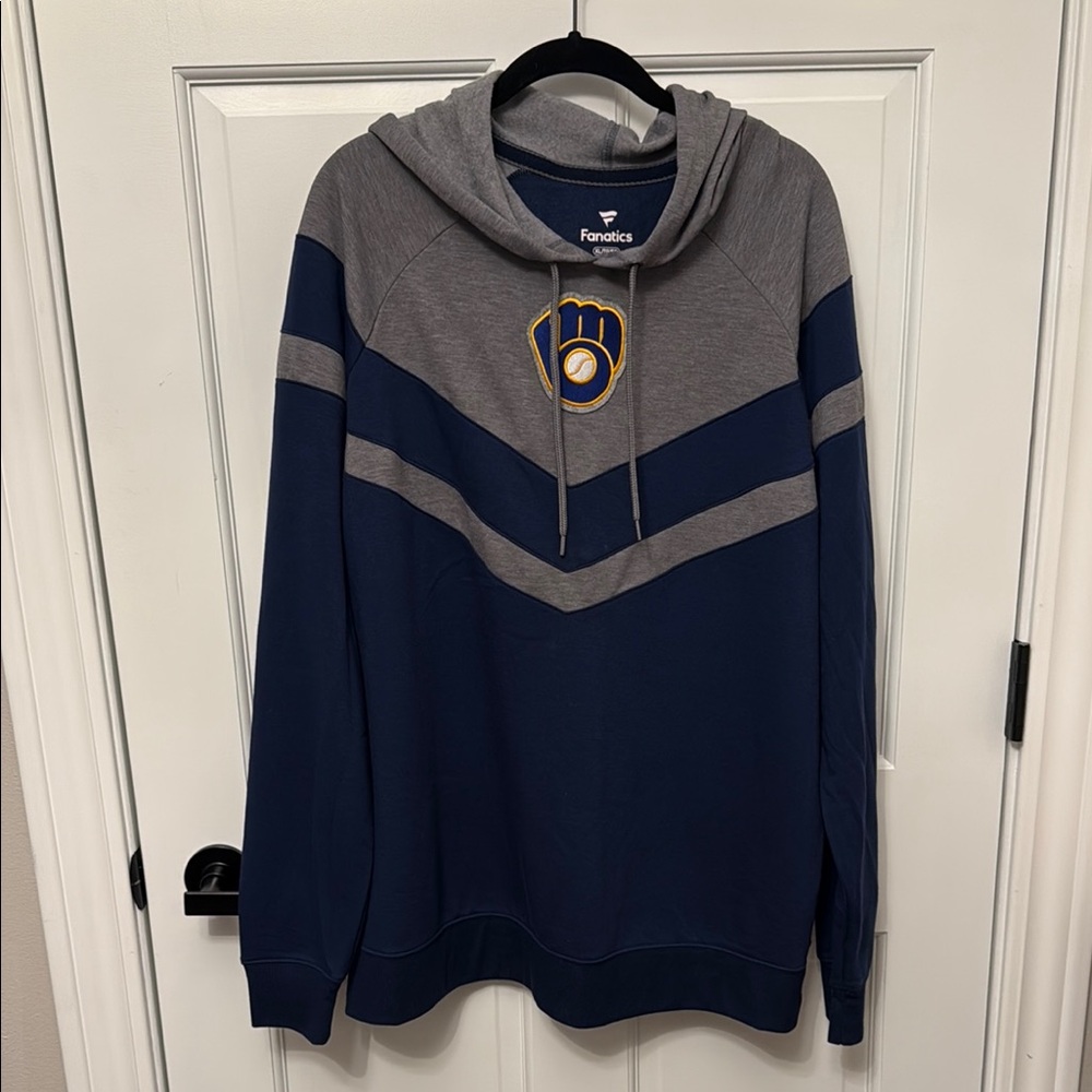 Fanatics Navy and Gray Hoodie with Milwaukee Brewer Logo